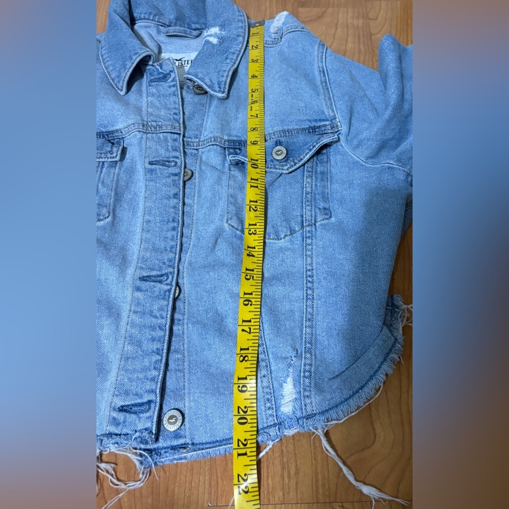 Hollister Light Wash Denim Frayed Distressed Button Biker Rock Grunge Jacket XL - Picture 8 of 9